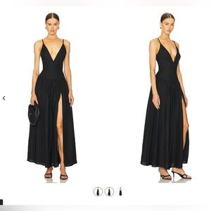 Tularosa Saylor Maxi Dress Black Plunging V-Neck with High Slit Spaghetti Straps